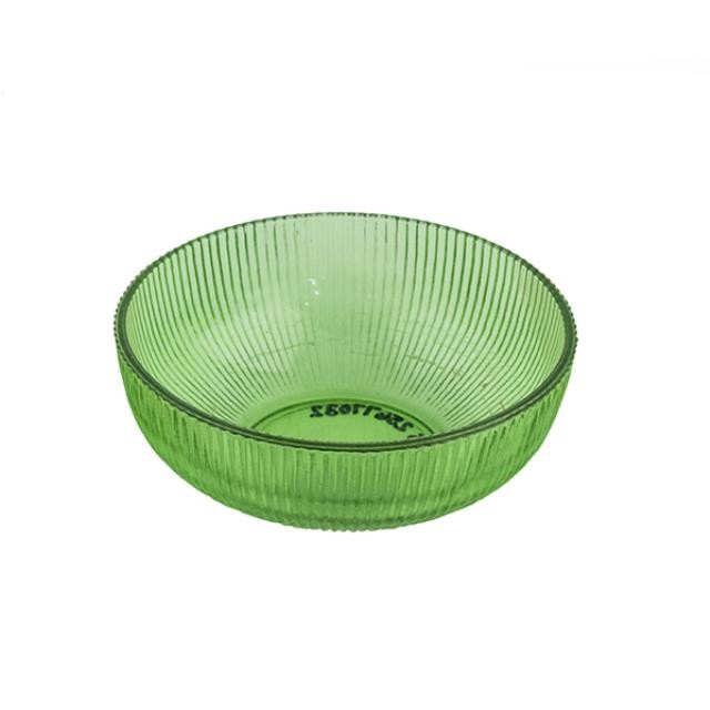 DECORATIVE BOWL-Green Ribbed Glass