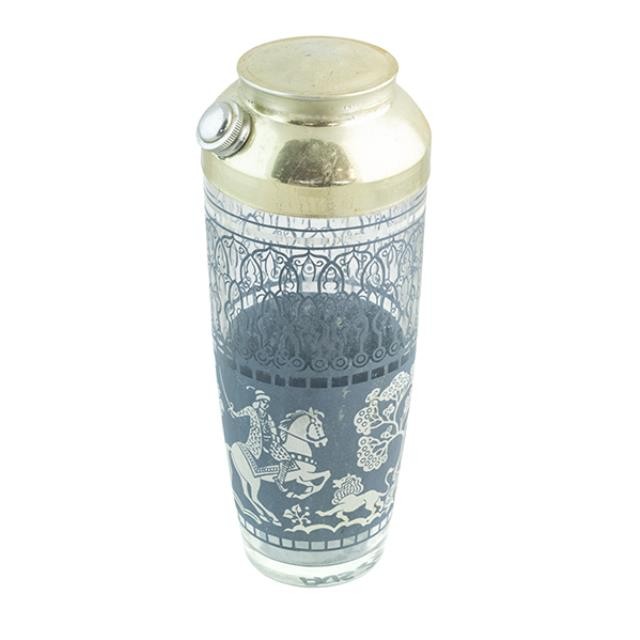 COCKTAIL SHAKER-Vintage/Glass W/Hellenic Blue Scene