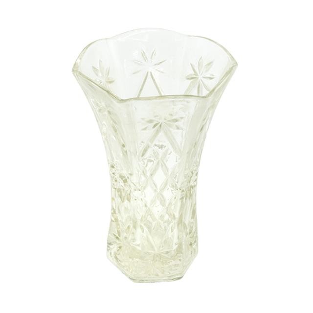 CUT GLASS VASE-Fluted Top W/Hexagon Bottom