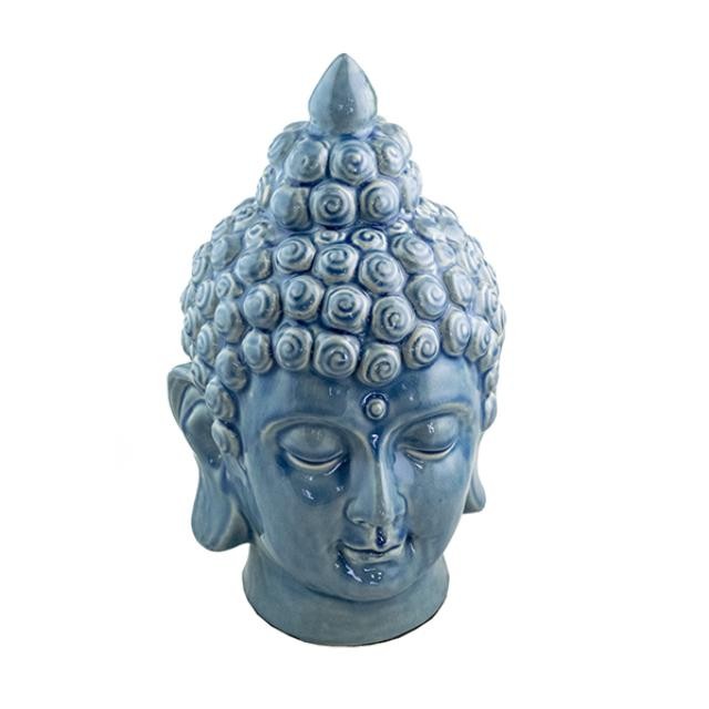 BUDDHA BUST-Blue Glazed Ceramic
