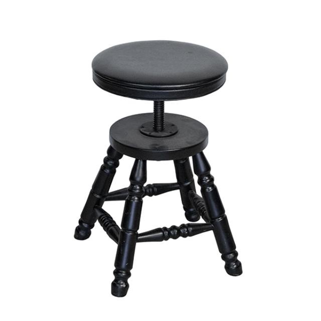 PIANO STOOL-Black Leather Adjustable Seat