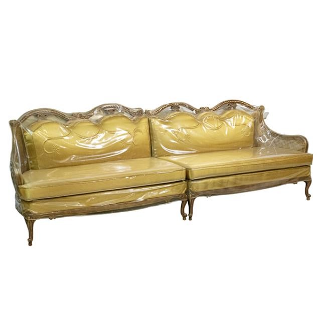 CHAISE RAF-Vintage Gold Fabric W/Tufted Design & Fruitwood Frame