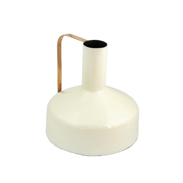 VASE-White Enamel W/Gold Handle