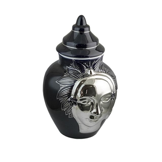 JAR-Black Glaze W/Silver Geisha Girl Face