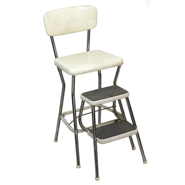 STEP LADDER STOOL-Vintage Beige & Chrome