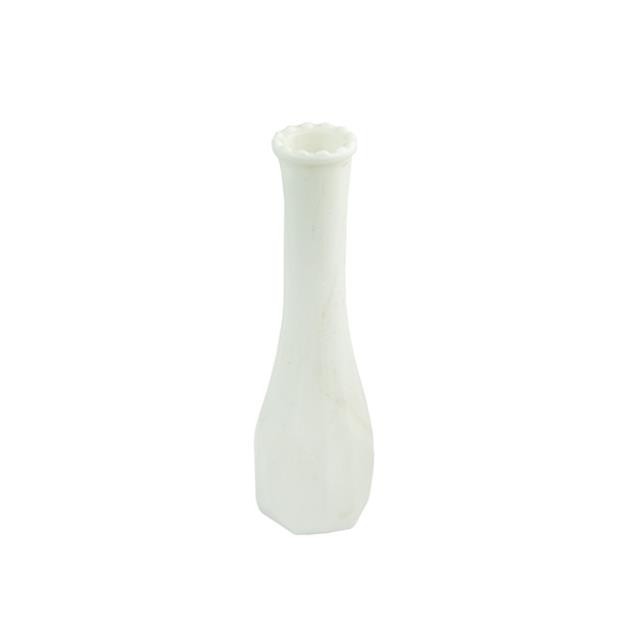 VASE-White Milk Glass Fluted w/Geometric Design