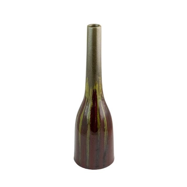 VASE-Ceramic Flambe Drip-Burgundy & Brown