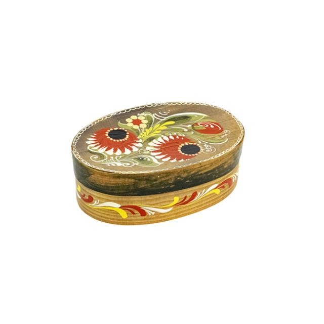 BOX-Wooden w/Painted Flowers & Lid