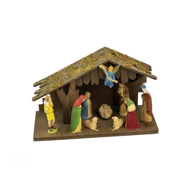 NATIVITY SCENE-Rustic W/Angel in Blue Robe