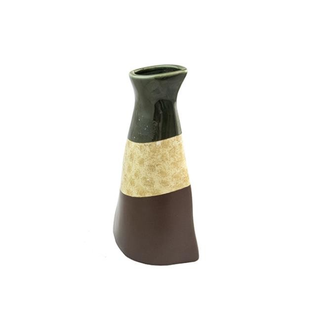 VASE-Brown/Beige/Green Angled Top-Ceramic
