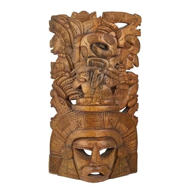 WALL SCULPTURE-Carved Wood Mask W/Coiled Snake Headdress