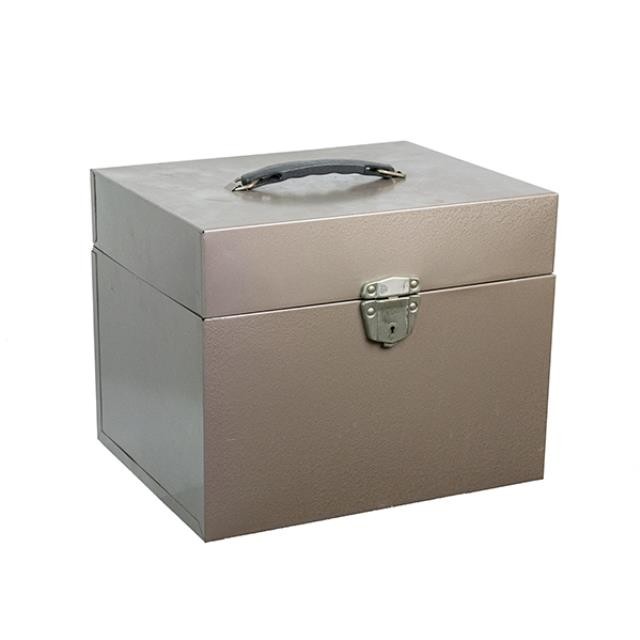 BOX-w/Lid-Tin-Gray w/Black Handle