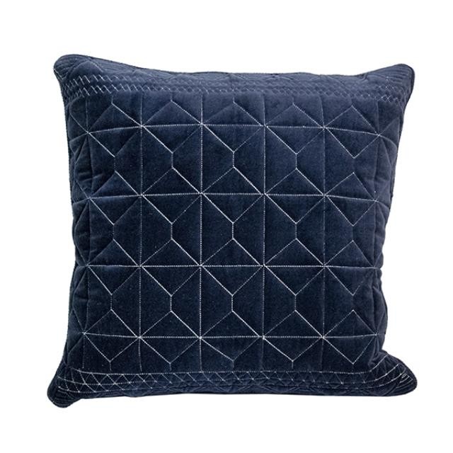 THROW PILLOW-Square Navy Velvet W/White Stitch Diamond Pattern