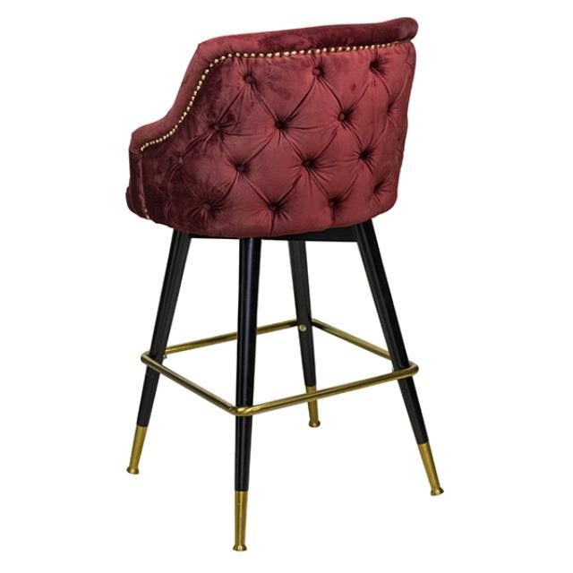 BAR STOOL- Burgundy Velvet, Tufted Back W/Brass Nailhead Detail