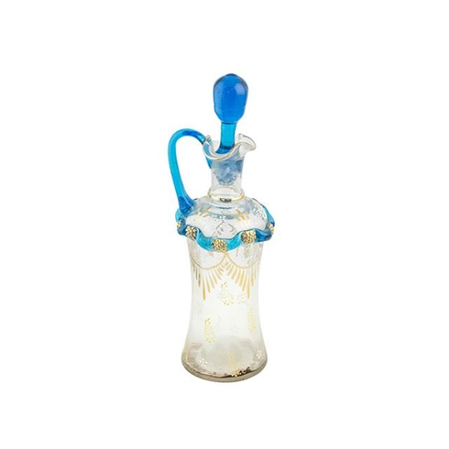 DECANTER-w/Stopper-Glass w/Blue & Gold Accents