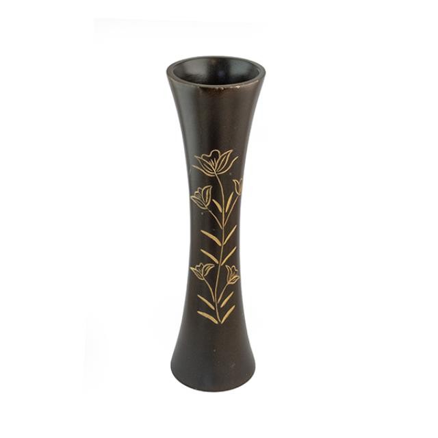 VASE-Wooden-Brown w/Floral Engraving