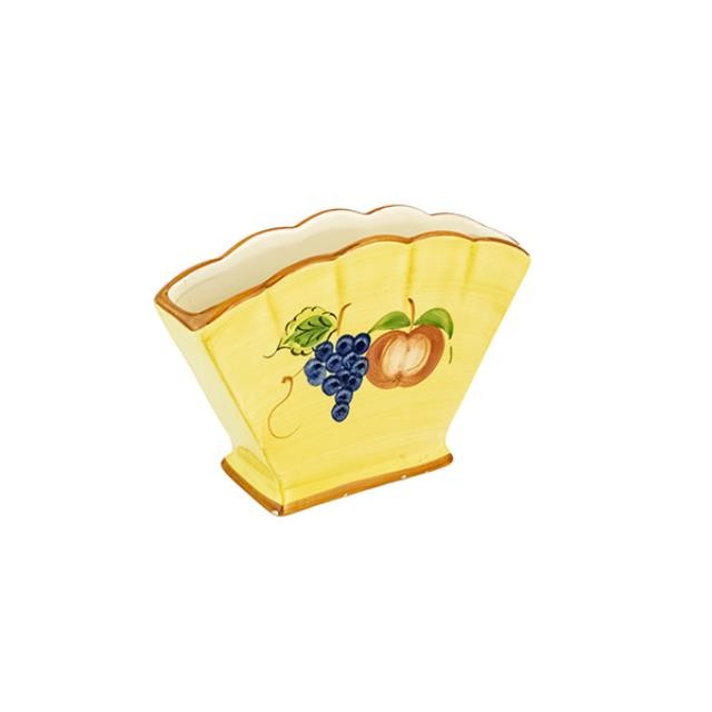 VASE-Fan Shaped-Yellow w/Orange Trims & Fruits