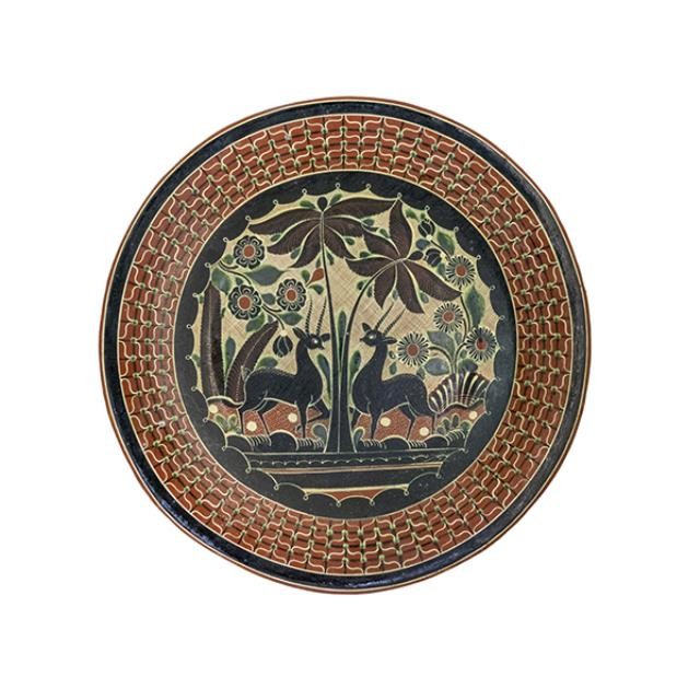 DECORATIVE PLATE-Wall Hanging Black/Red w/Two Gazelles