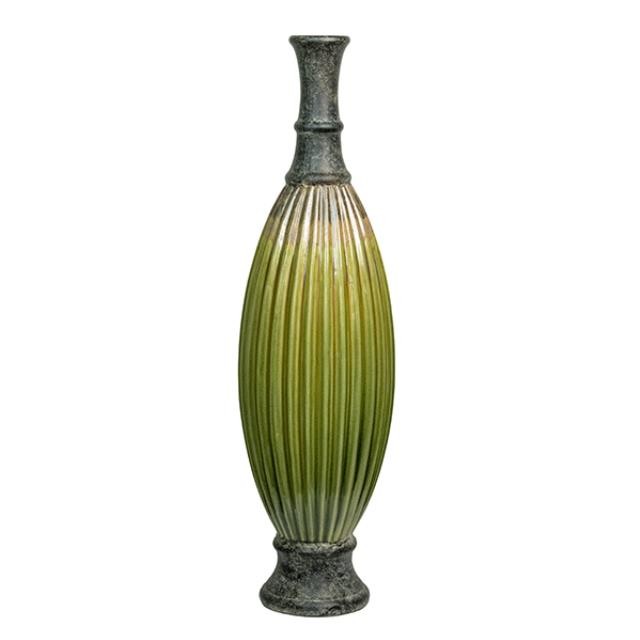 VASE-Tall Fluted W/Green Verticle Ribs