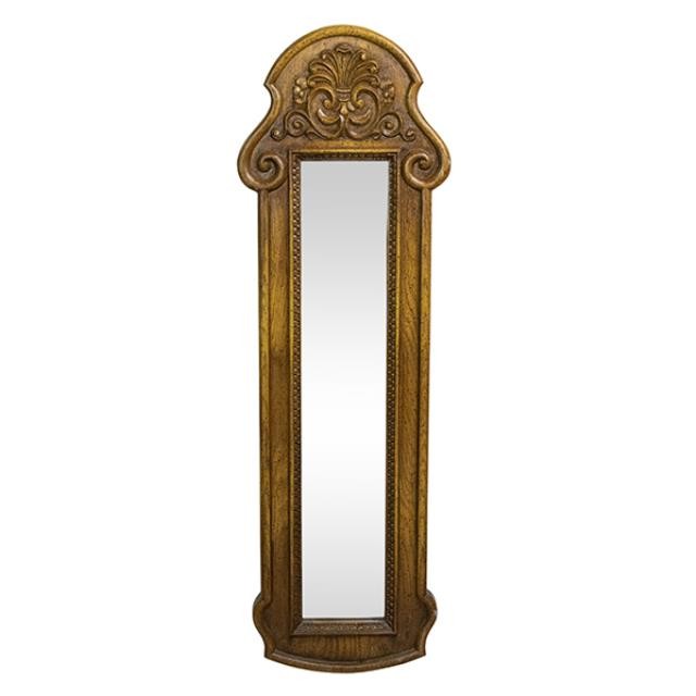 WALL MIRROR-Rectangle Fruitwood W/Scroll & Wheat Carving at Top