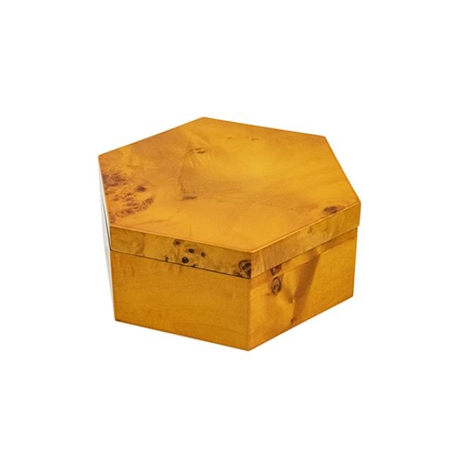 Box-Faux Burled Wood Hexgon Shaped W/Lid