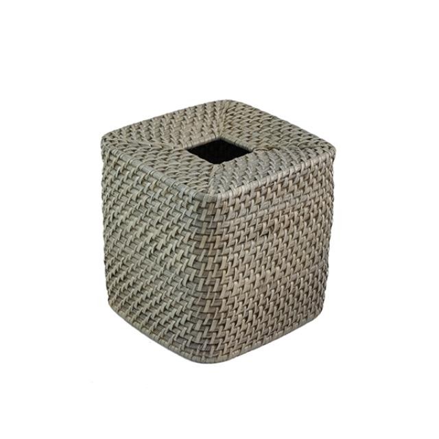 TISSUE BOX-Sq-Handwoven Grey Rattan