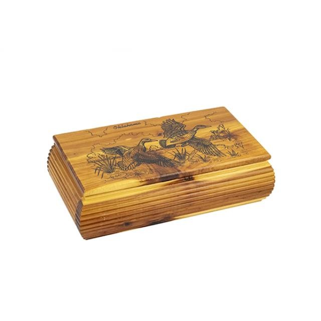 BOX W/Lid-"Oklahoma" w/2 Ducks-Glazed Wood