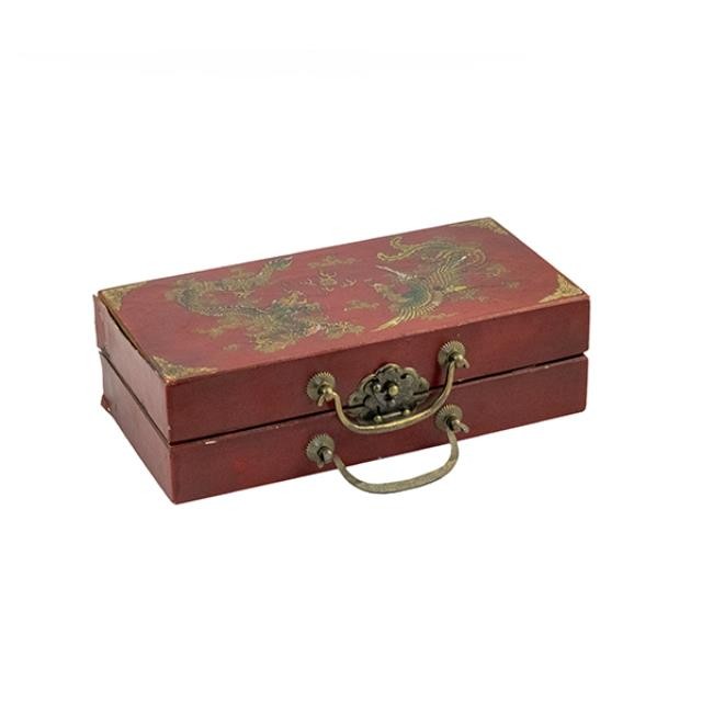 BOX W/Lid-Red Oriental w/Brass Handle