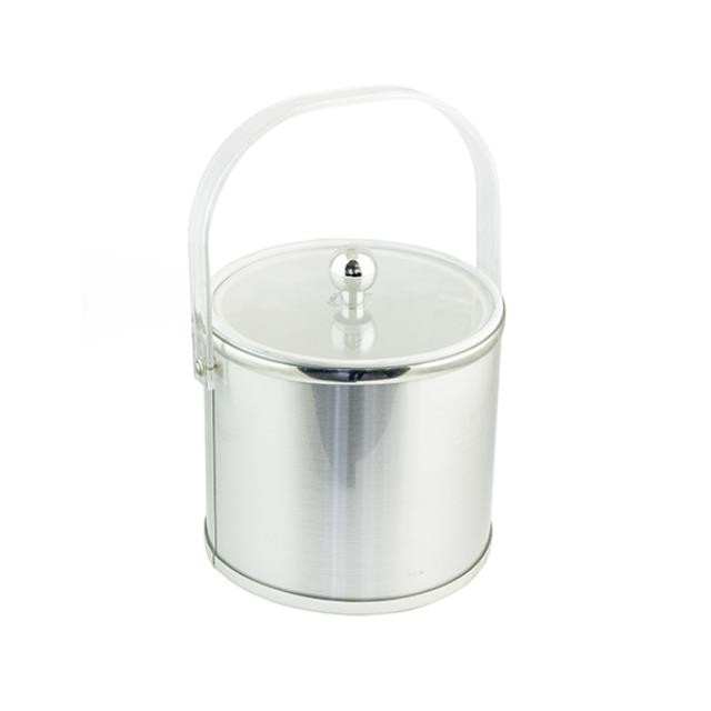 ICE BUCKET-Silver Plastic w/Clear Plastic Tongs