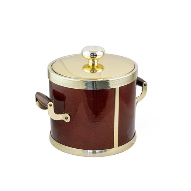 ICE BUCKET-w/Lid-Burgundy/Gold w/Gold Tongs