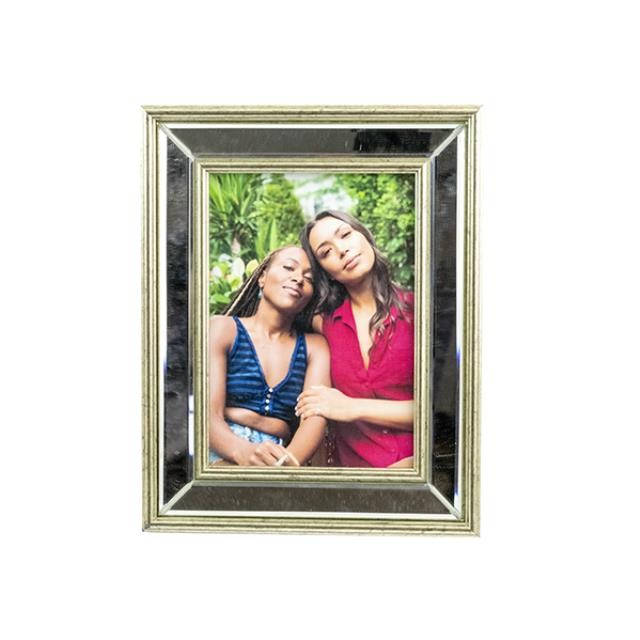 PICTURE FRAME-Brushed Nickel w/Mirror Border