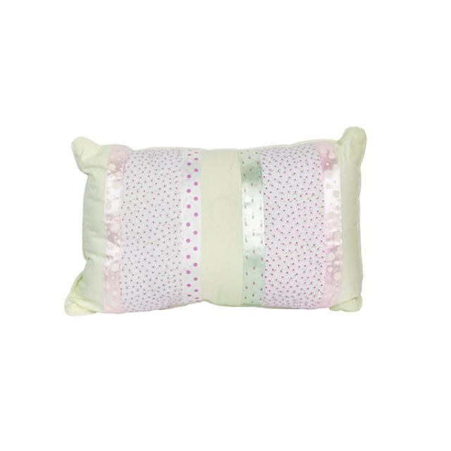 PILLOW- Pale Pink & Pale Green Ribbon/Florals & Poka Dots