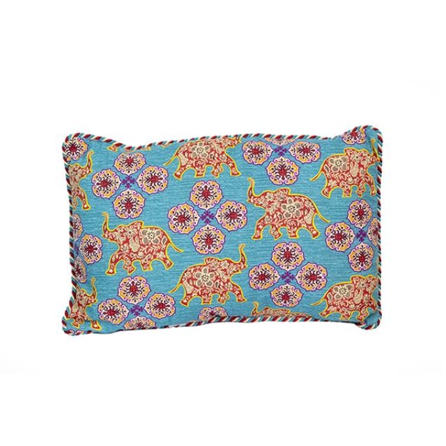 PILLOW-Throw-Turquoise W/Gold & Red Elephants