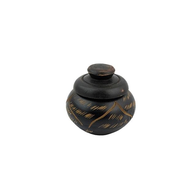 JAR-Dark Brown Carved Wood W/Lid