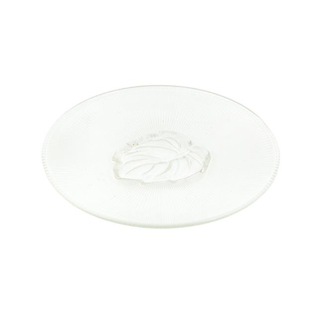 PLATE-Dinner-Ribbed Glass w/Pressed Leaf Center