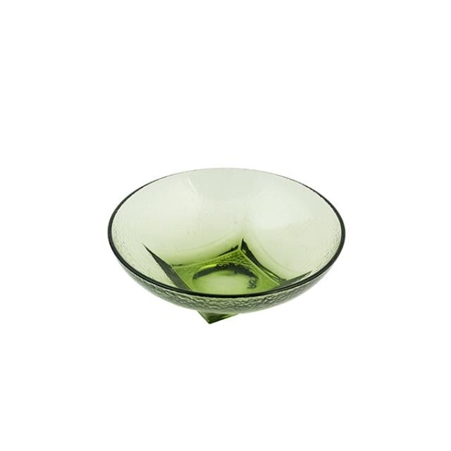 SERVING BOWL-Vintage Green Glass w/Square Pedestal