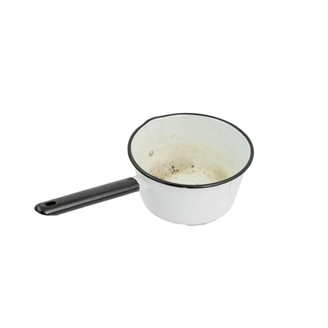 SAUCEPAN-Vintage White Enamel W/Black Handle & Spout