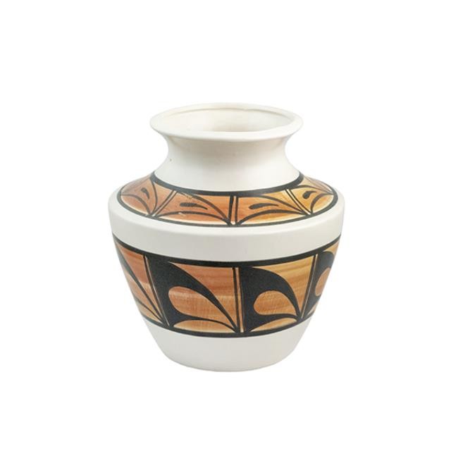 VASE-Pottery-White w/Native American Print