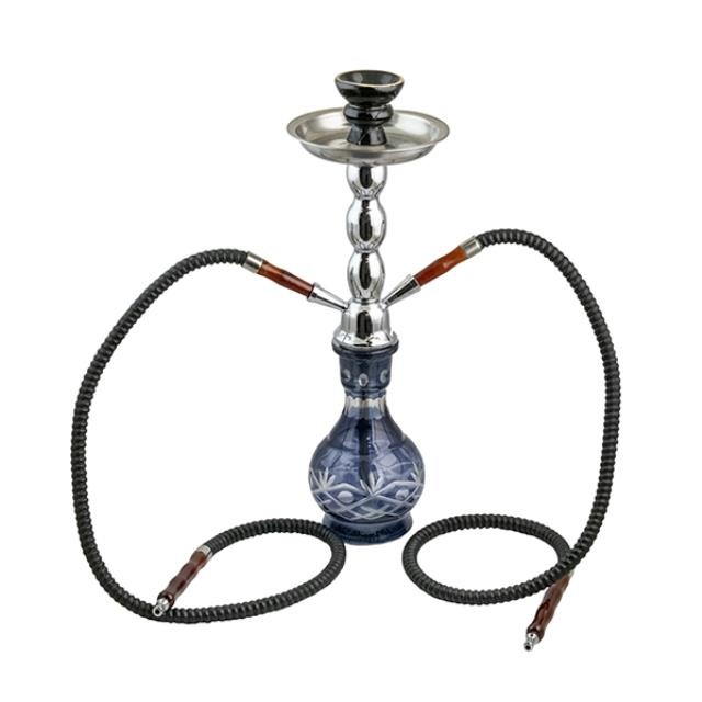 HOOKAH-Blue Glass w/Chrome & (2)Smoking Rope Pipes