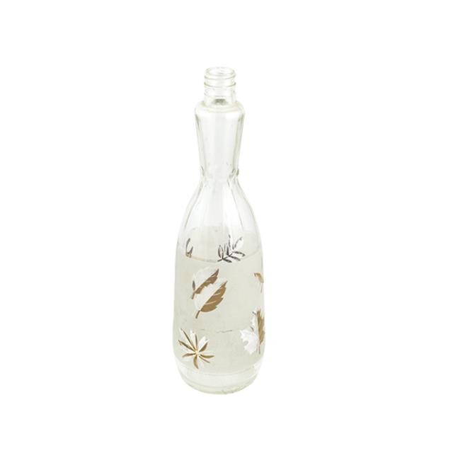 BOTTLE-Vintage Frosted Glass w/Gold Leaves