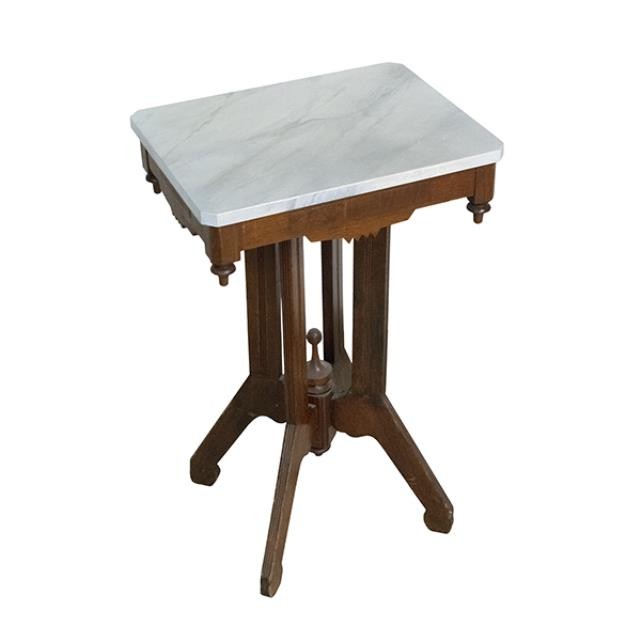 SIDE TABLE-Carved Mahogany W/Painted Faux Marble Top