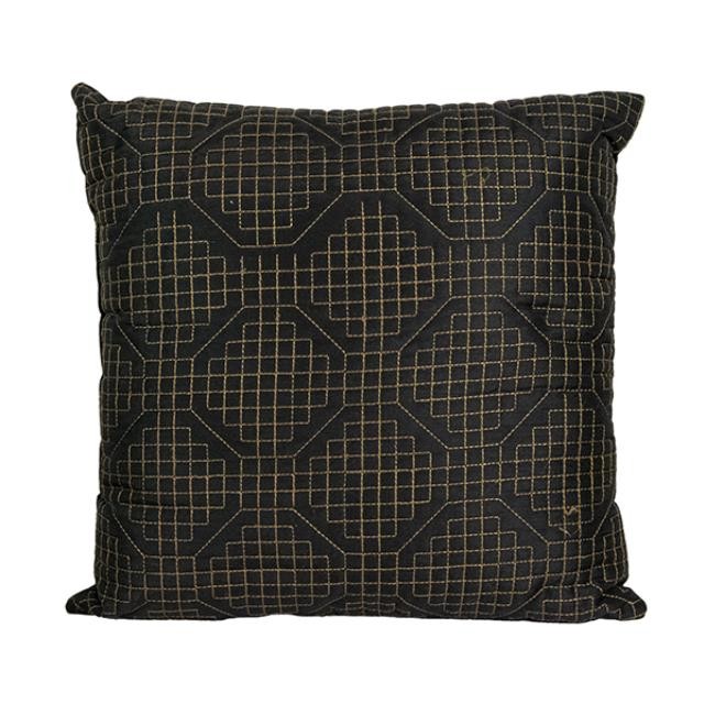 THROW PILLOW-Navy Square W/Raise Gold Stitching