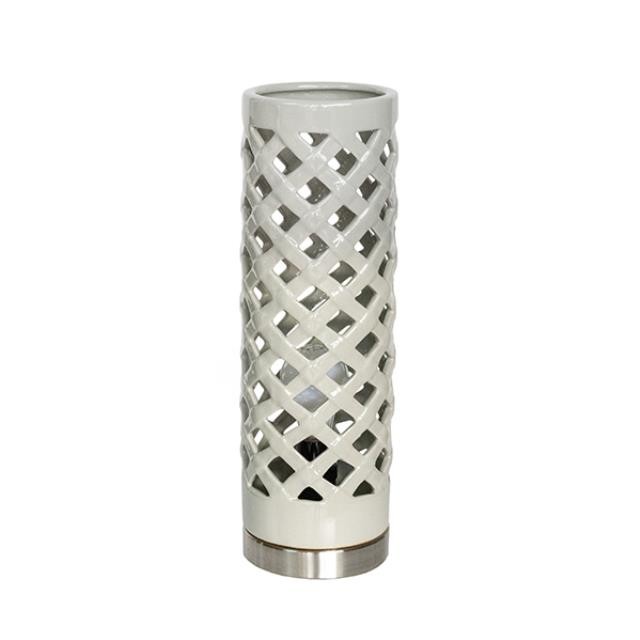 TABLE LAMP-Beige Ceramic Lattice Cylnder