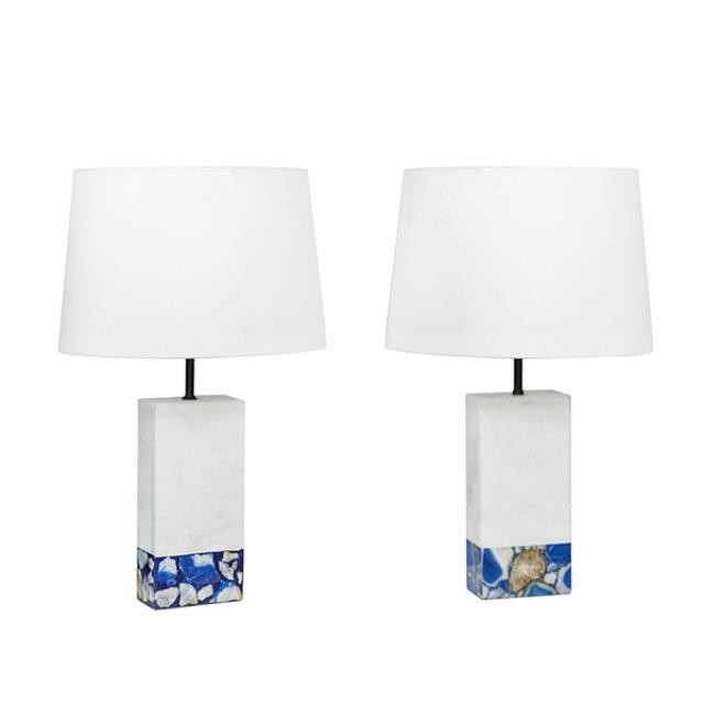 TABLE LAMP-White Marble W/Blue Marble at Base