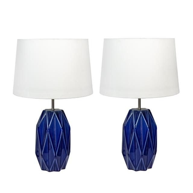 TABLE LAMP-Navy Ceramic Honeycomb