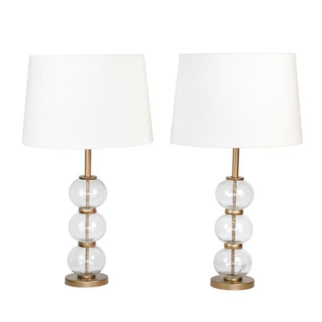 TABLE LAMP-(3)Clear Glass Spheres W/Brass Base