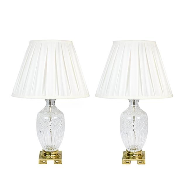 TABLE LAMP-Cut Glass Design W/Brass Base