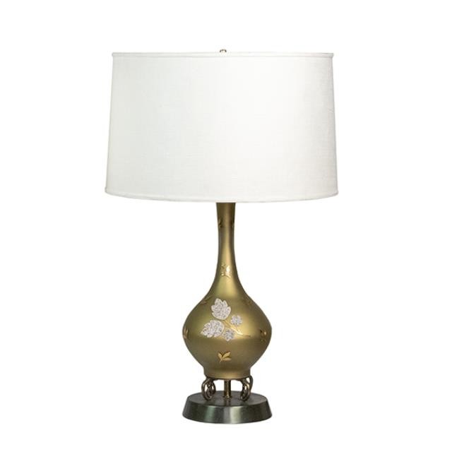 TABLE LAMP-Vintage Gold W/White Painted Flowers