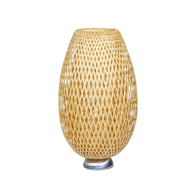 TABLE LAMP-Natural Rattan Cylinder W/Silver Base