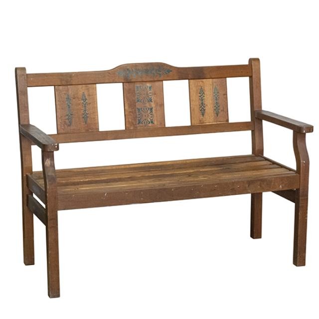 GARDEN BENCH-WOOD W/Green Designs on Back